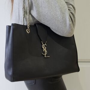 YSL Black Smooth Leather Bo Cassandre Tote Bag